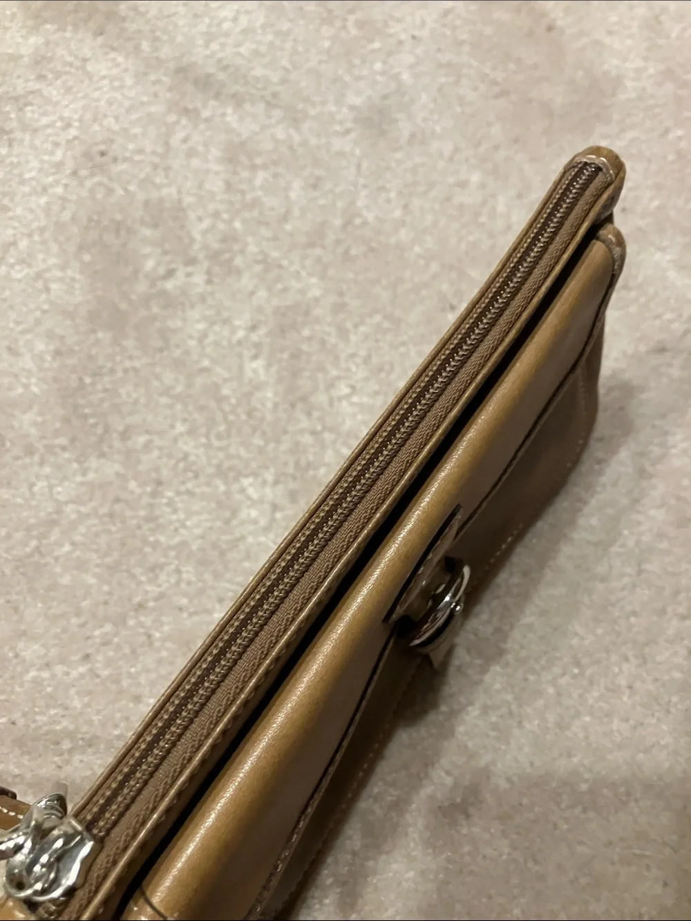 Coach Tan Leather Wristlet with Silver Buckle